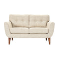 "Modern Beige Upholstered Loveseat with Wooden Legs"