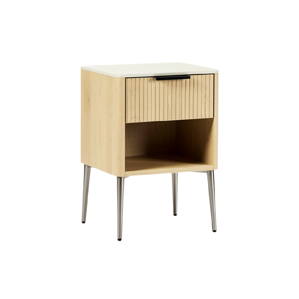 Modern Wooden Nightstand with Drawer and Open Shelf