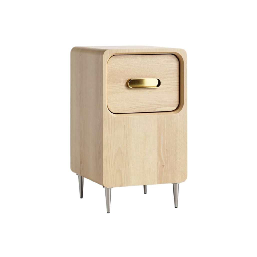 Stylish Wooden Nightstand with Drawer and Metal Legs