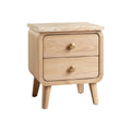 "Modern Wooden Nightstand with Stone Top and Double Drawers"